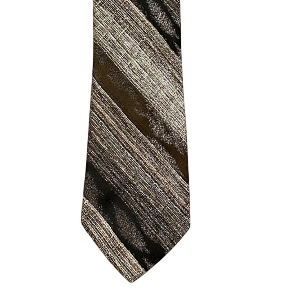 Vintage Pauline Trigere Men‎ Tweed Striped Polyester Necktie Made in Switzerland